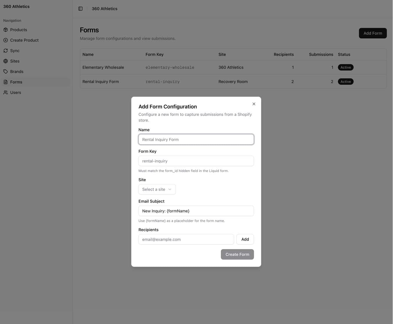 Shopify contact-form section